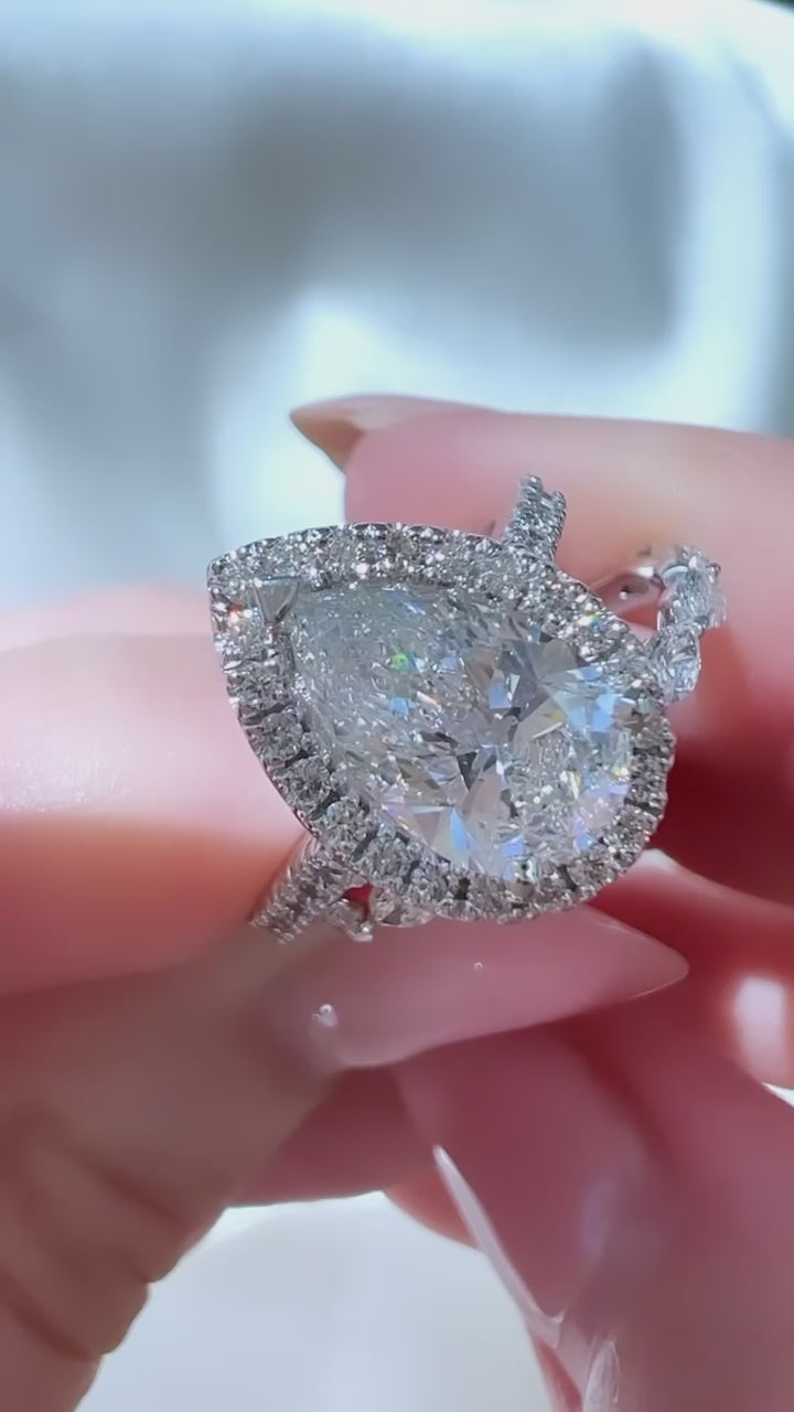1.86CT Pear Cut Lab Diamond Halo Ring