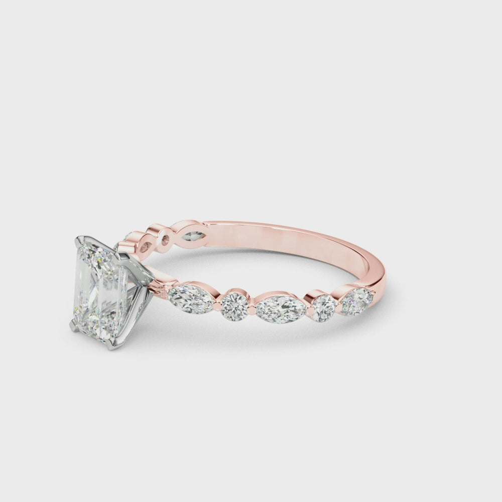LUX-85225 Marquise And Round Brilliant Cut Floating Diamond Engagment Ring