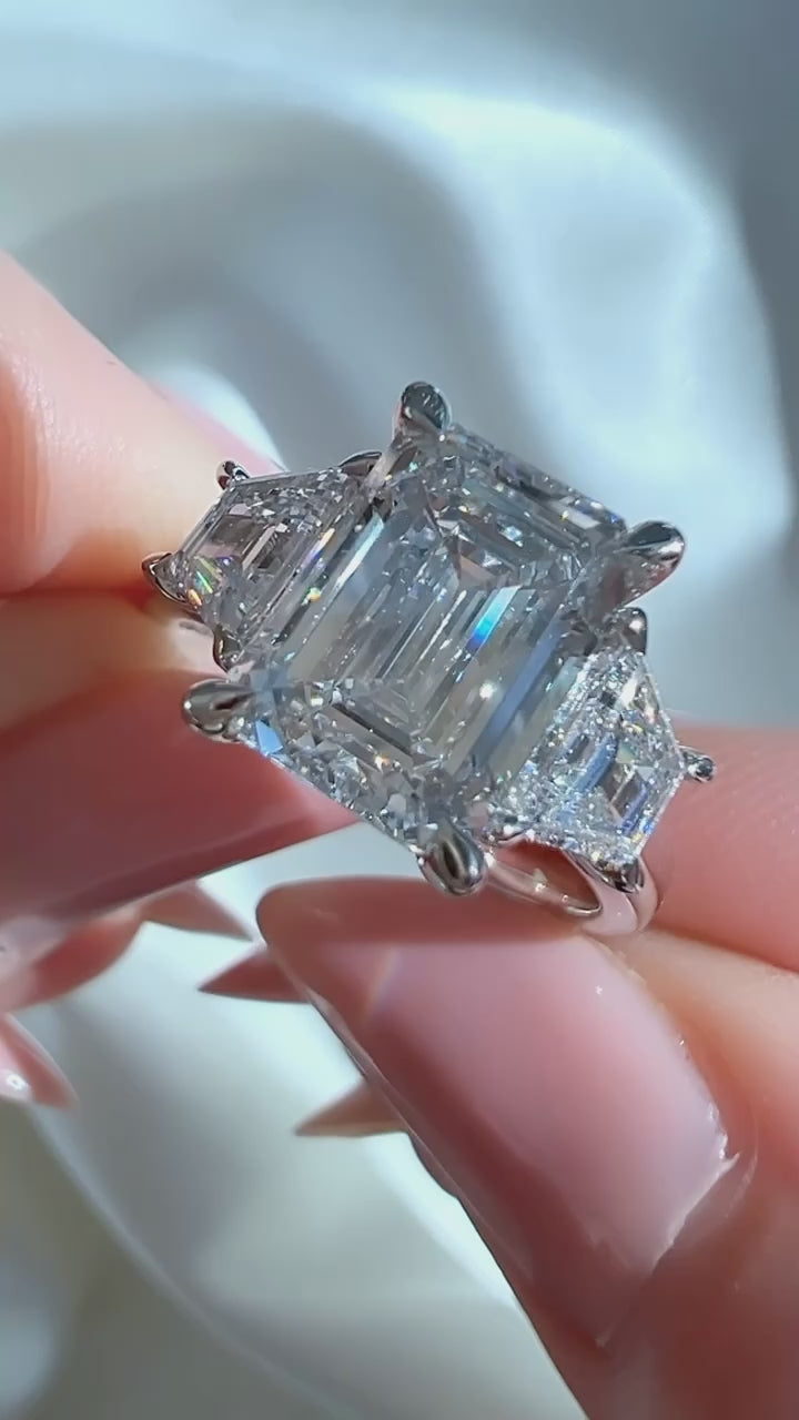 3.82CT Emerald Cut Lab Diamond Three Stone Ring