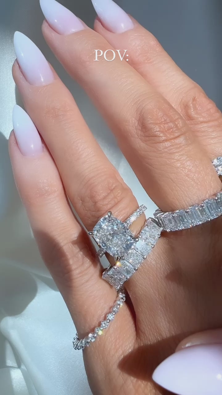 3.04CT Elongated Cushion Cut Lab Diamond Micro Pavé Ring