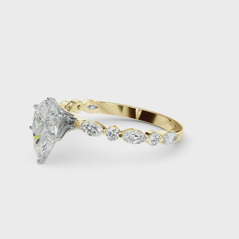LUX-85225 Marquise And Round Brilliant Cut Floating Diamond Engagment Ring