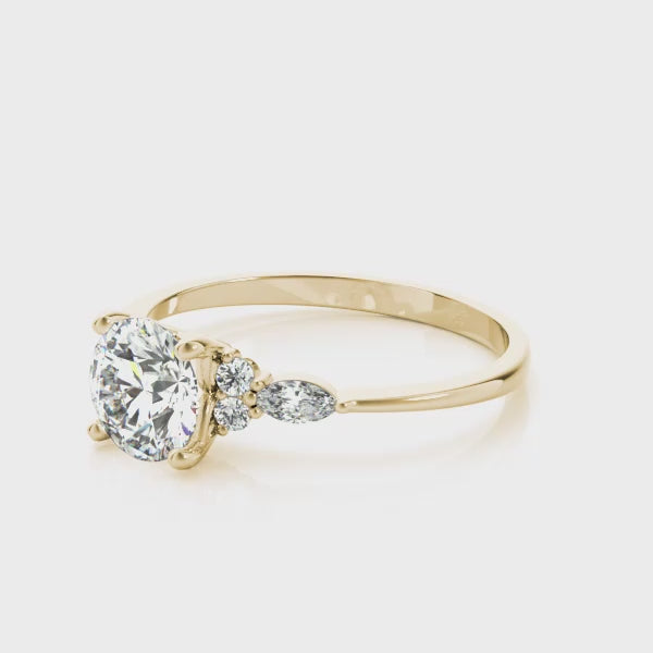 LUX-85134 Round Brilliant Cut With Side Marquise And Round Diamonds Engagment Ring