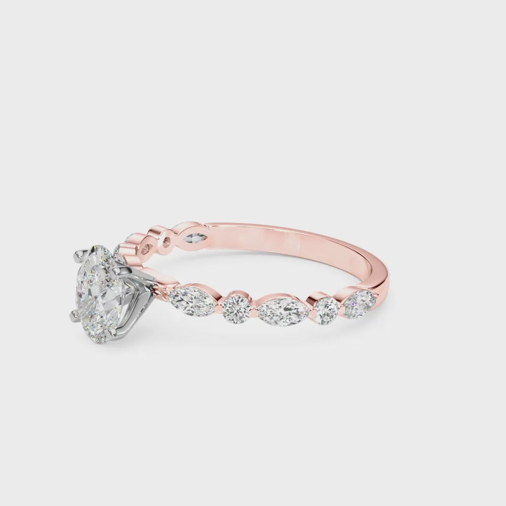 LUX-85225 Marquise And Round Brilliant Cut Floating Diamond Engagment Ring