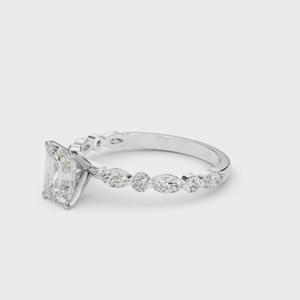 LUX-85225 Marquise And Round Brilliant Cut Floating Diamond Engagment Ring