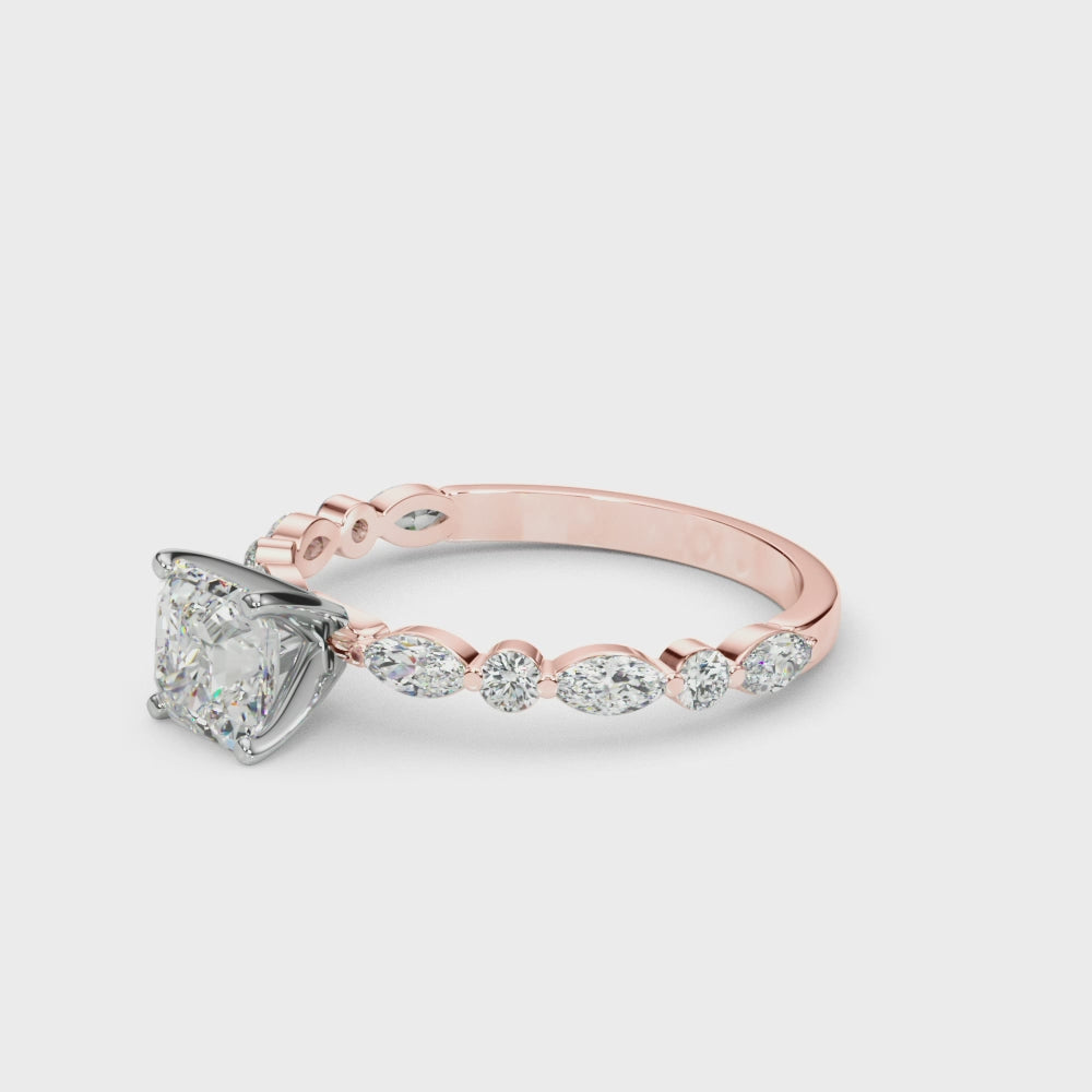 LUX-85225 Marquise And Round Brilliant Cut Floating Diamond Engagment Ring