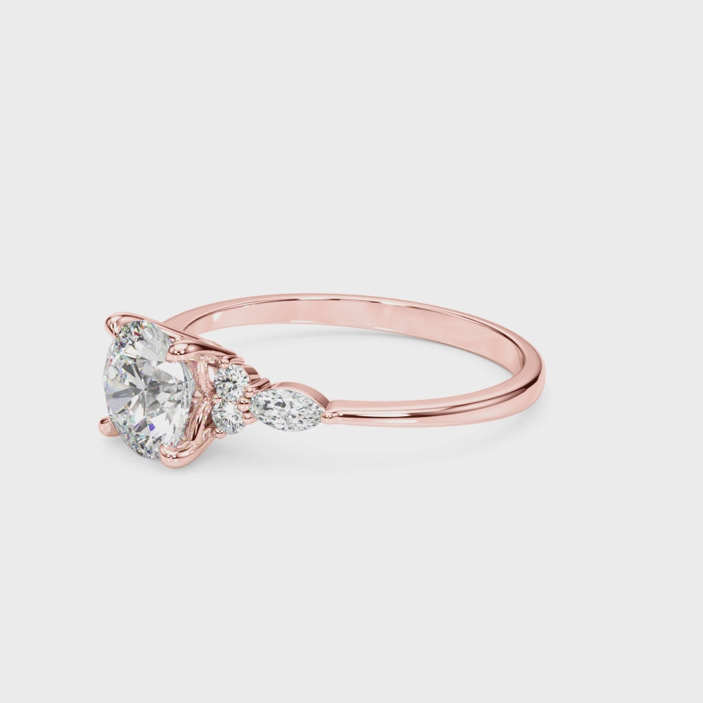 LUX-85134 Round Brilliant Cut With Side Marquise And Round Diamonds Engagment Ring