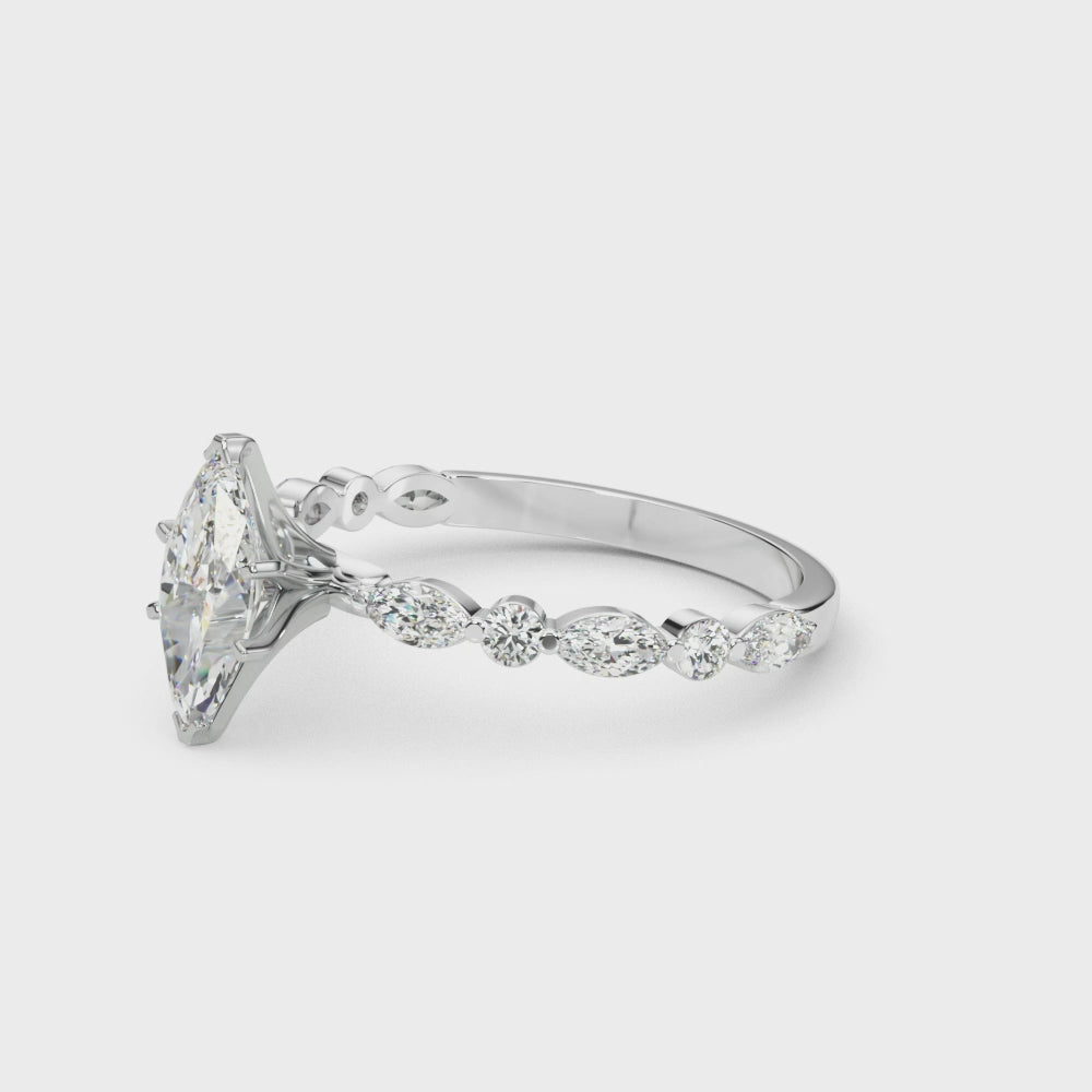 LUX-85225 Marquise And Round Brilliant Cut Floating Diamond Engagment Ring