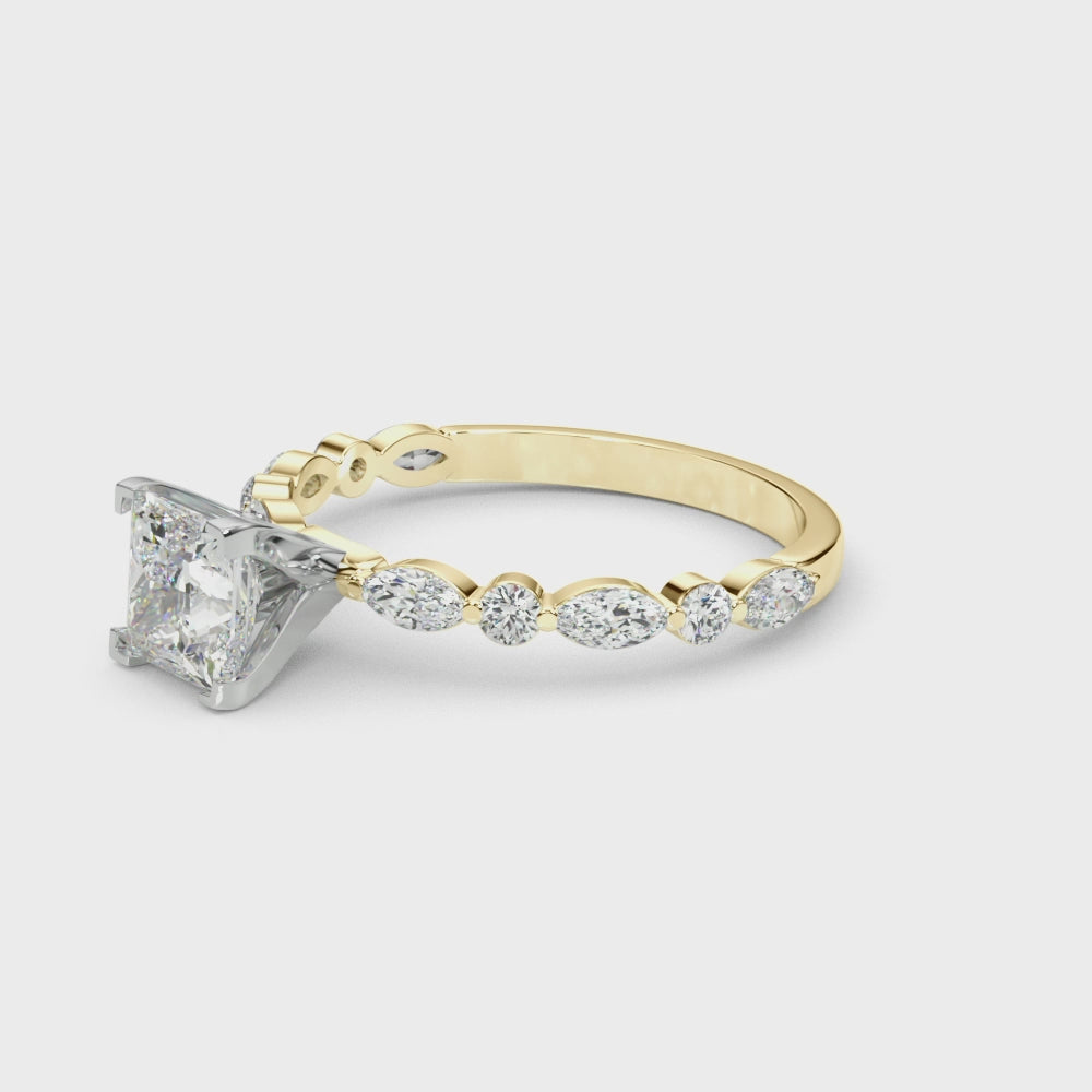 LUX-85225 Marquise And Round Brilliant Cut Floating Diamond Engagment Ring