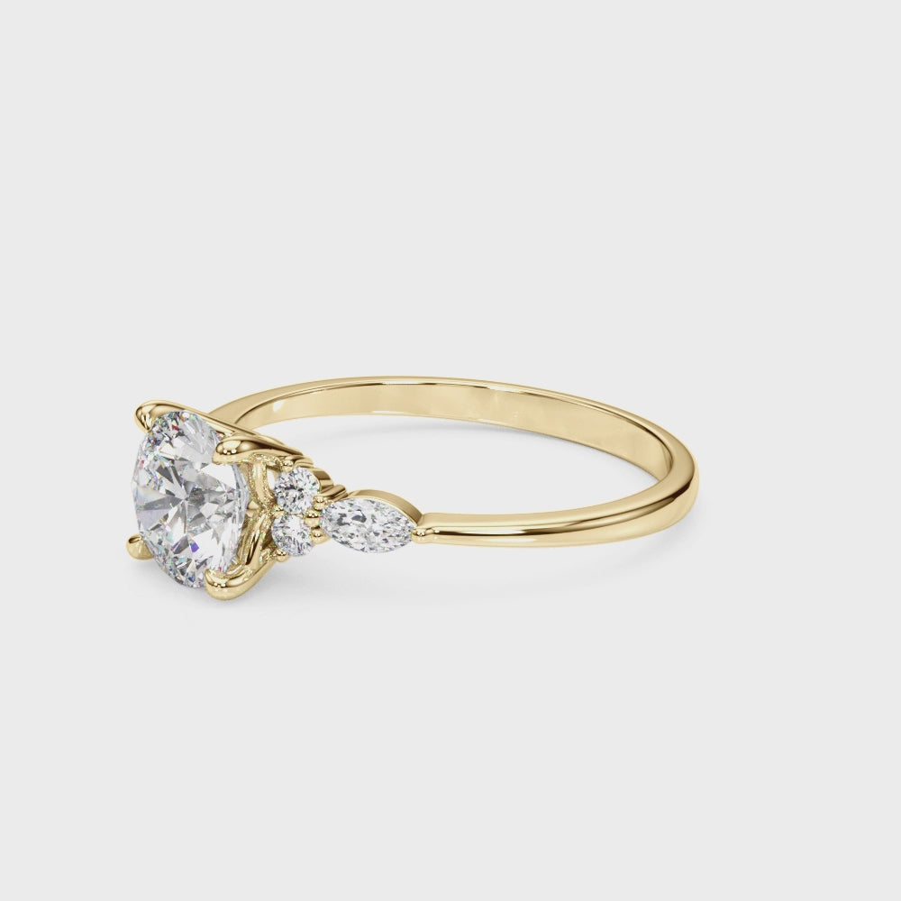 LUX-85134 Round Brilliant Cut With Side Marquise And Round Diamonds Engagment Ring