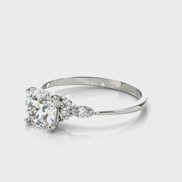 LUX-85134 Round Brilliant Cut With Side Marquise And Round Diamonds Engagment Ring