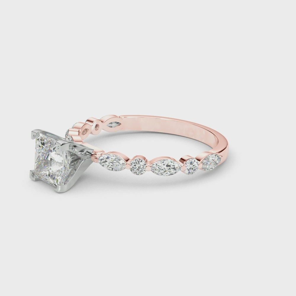 LUX-85225 Marquise And Round Brilliant Cut Floating Diamond Engagment Ring