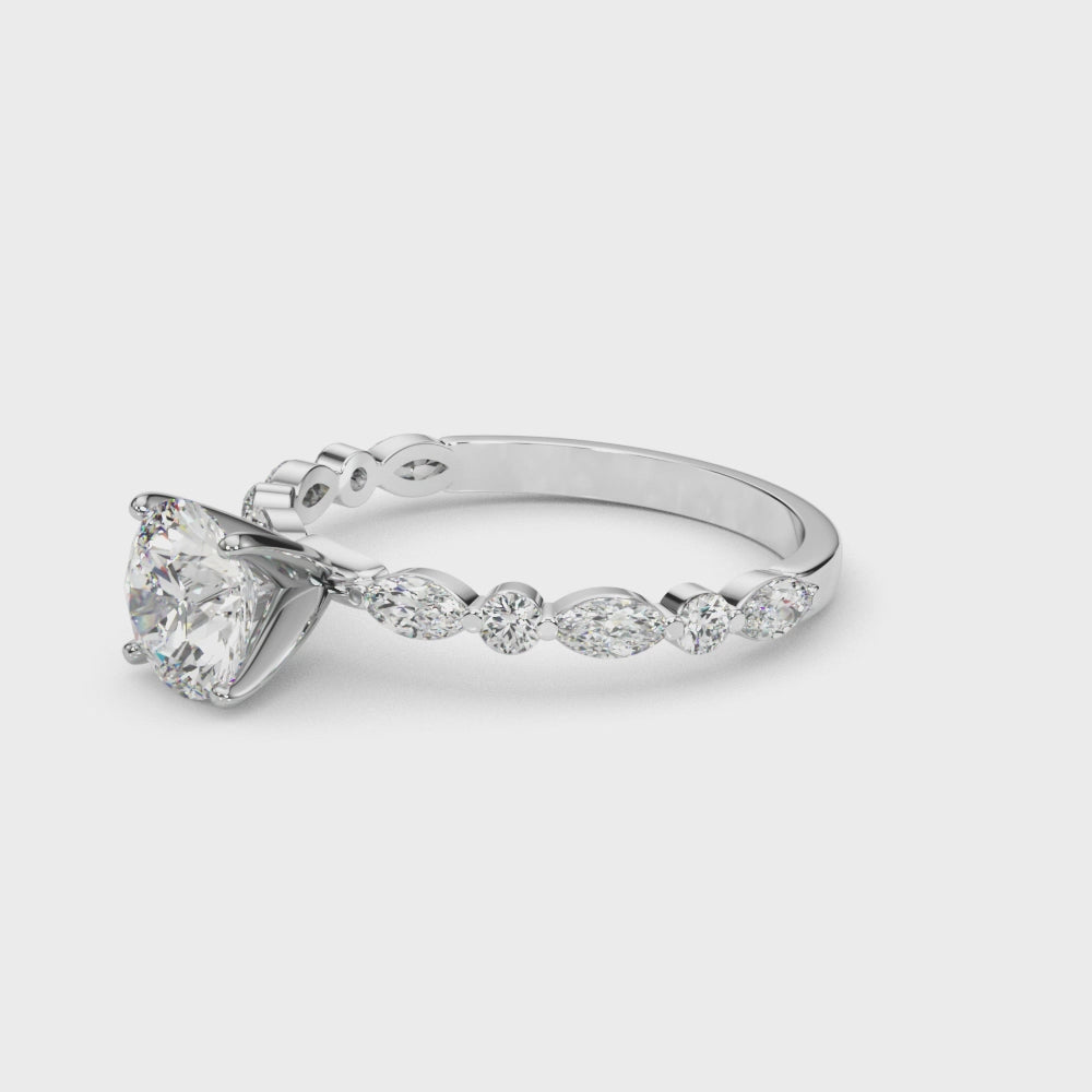 LUX-85225 Marquise And Round Brilliant Cut Floating Diamond Engagment Ring