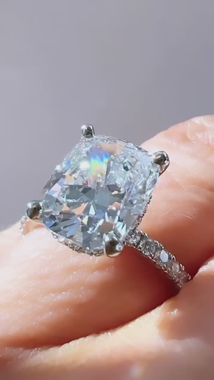 3.04CT Elongated Cushion Cut Lab Diamond Micro Pavé Ring