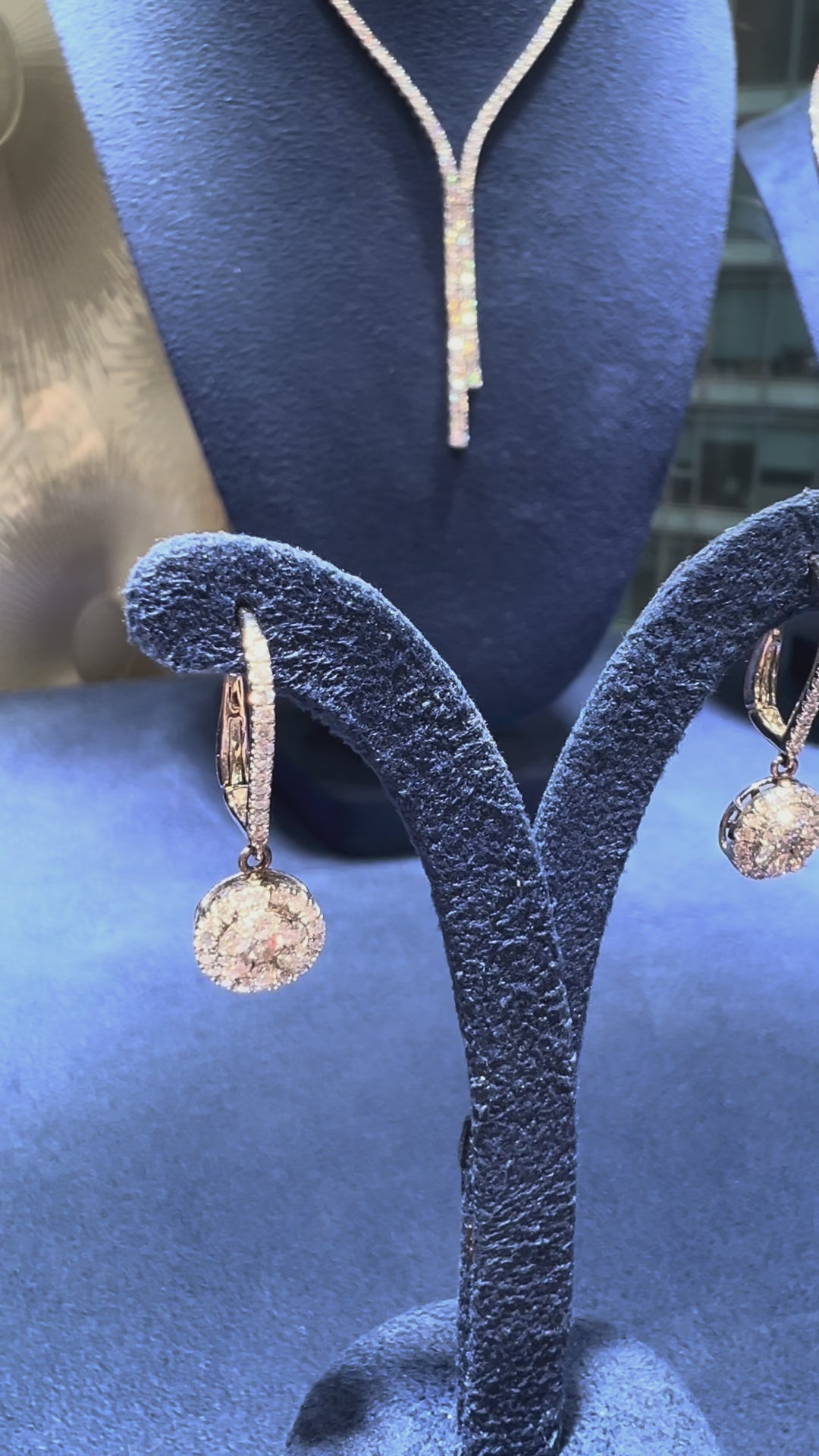 Pavé Natural Diamond Round Shape Drop Earrings