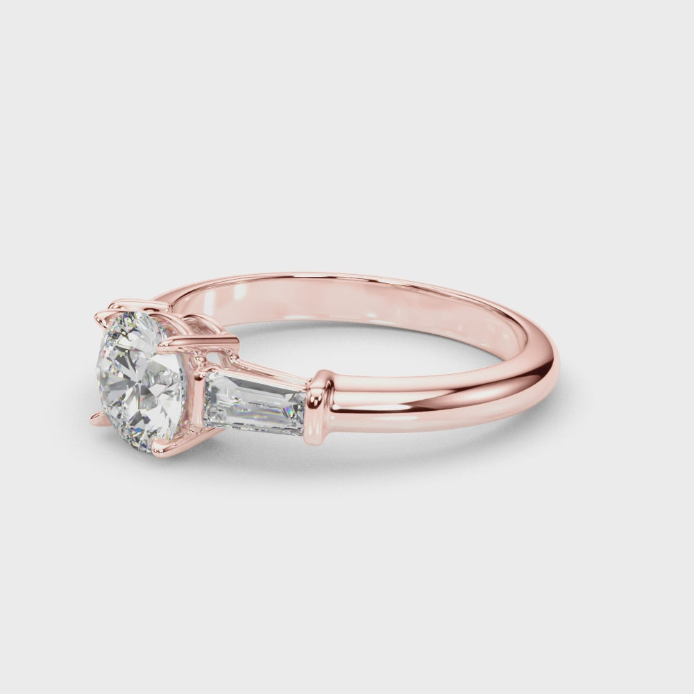 LUX-85330 Round Cut Three Stone Engagement Ring With Tapered Baguettes