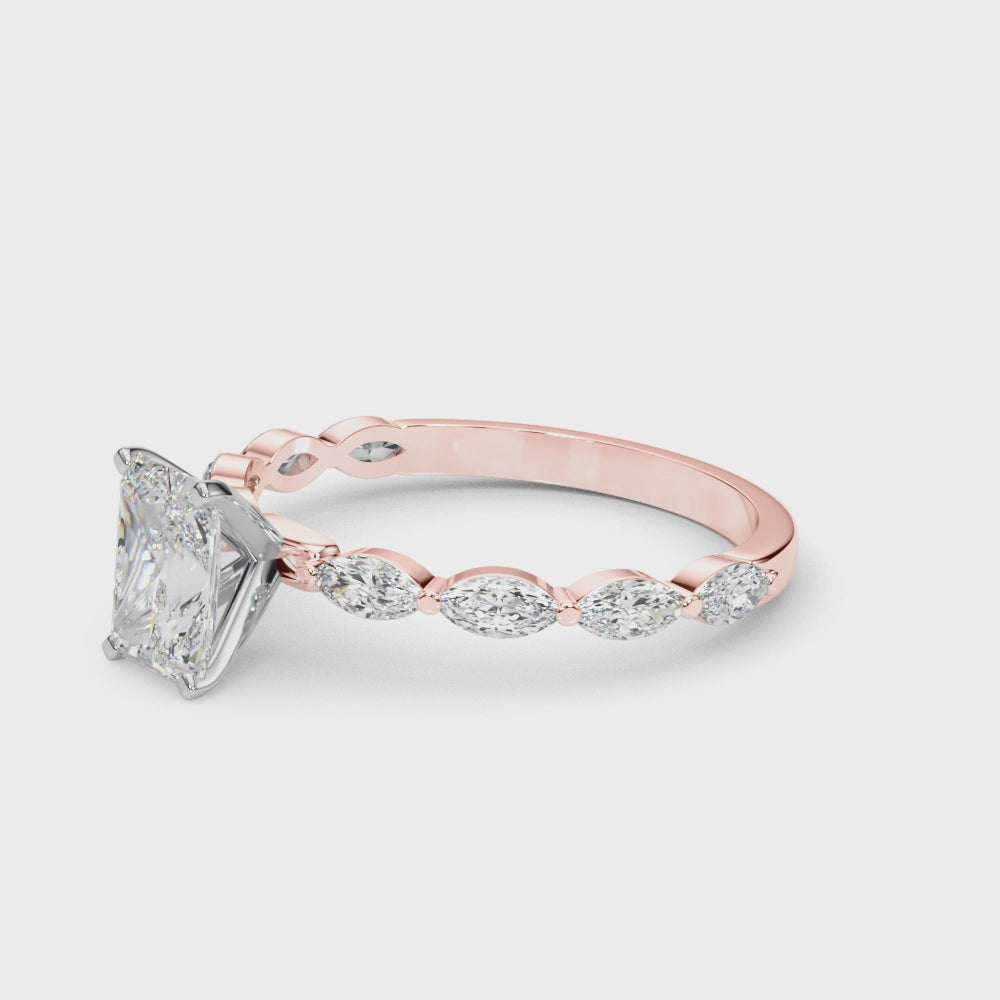 LUX-85225 Marquise And Round Brilliant Cut Floating Diamond Engagment Ring