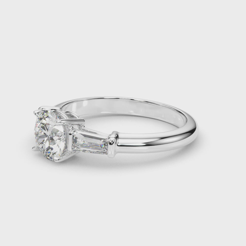 LUX-85330 Round Cut Three Stone Engagement Ring With Tapered Baguettes