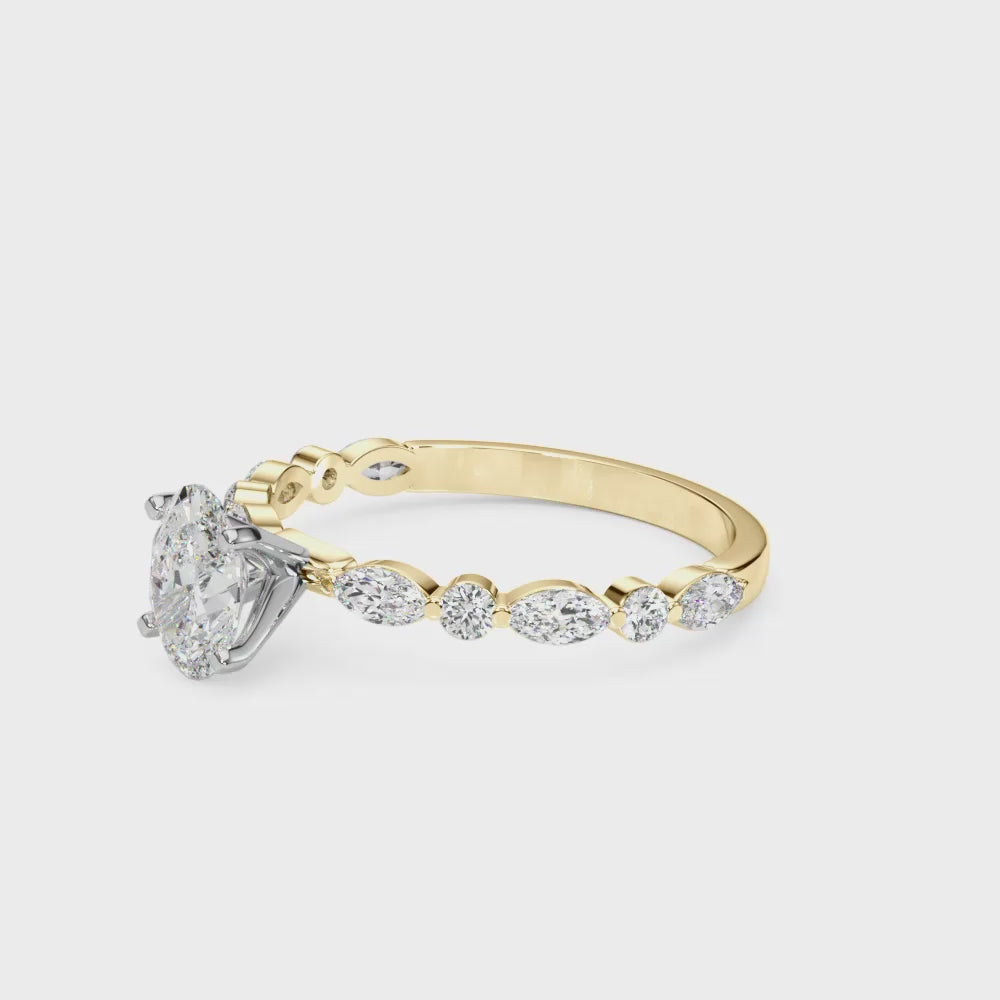 LUX-85225 Marquise And Round Brilliant Cut Floating Diamond Engagment Ring