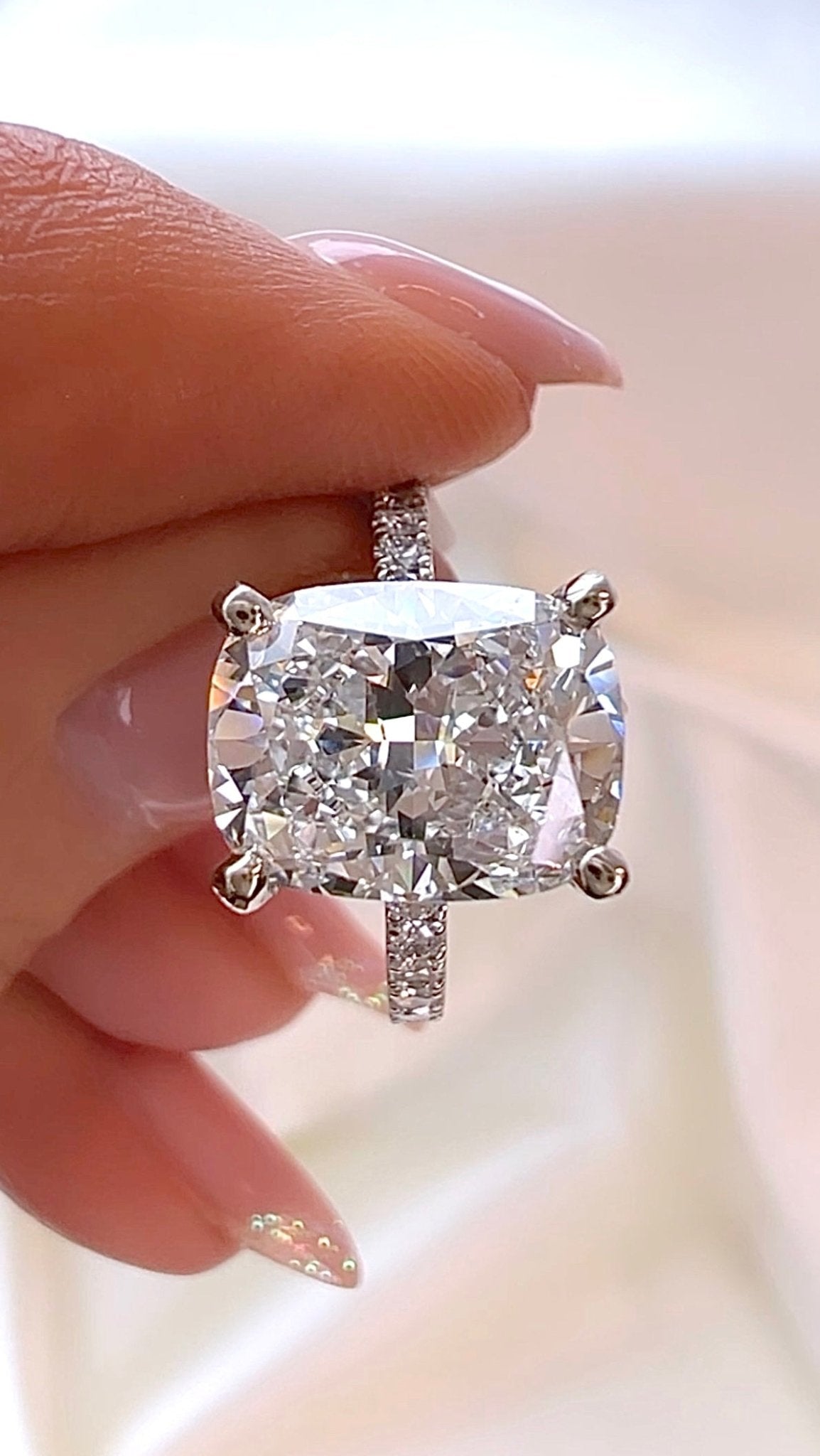 3.04CT Elongated Cushion Cut Lab Diamond Micro Pavé Ring