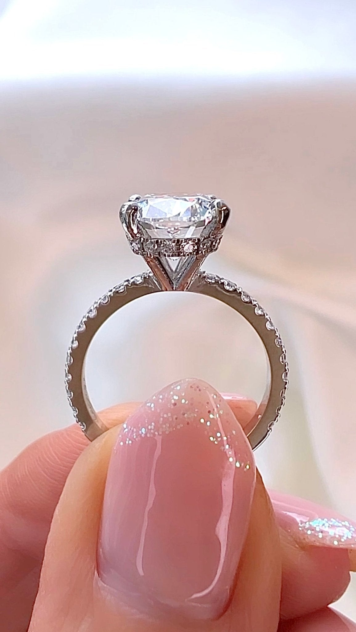 3.04CT Elongated Cushion Cut Lab Diamond Micro Pavé Ring