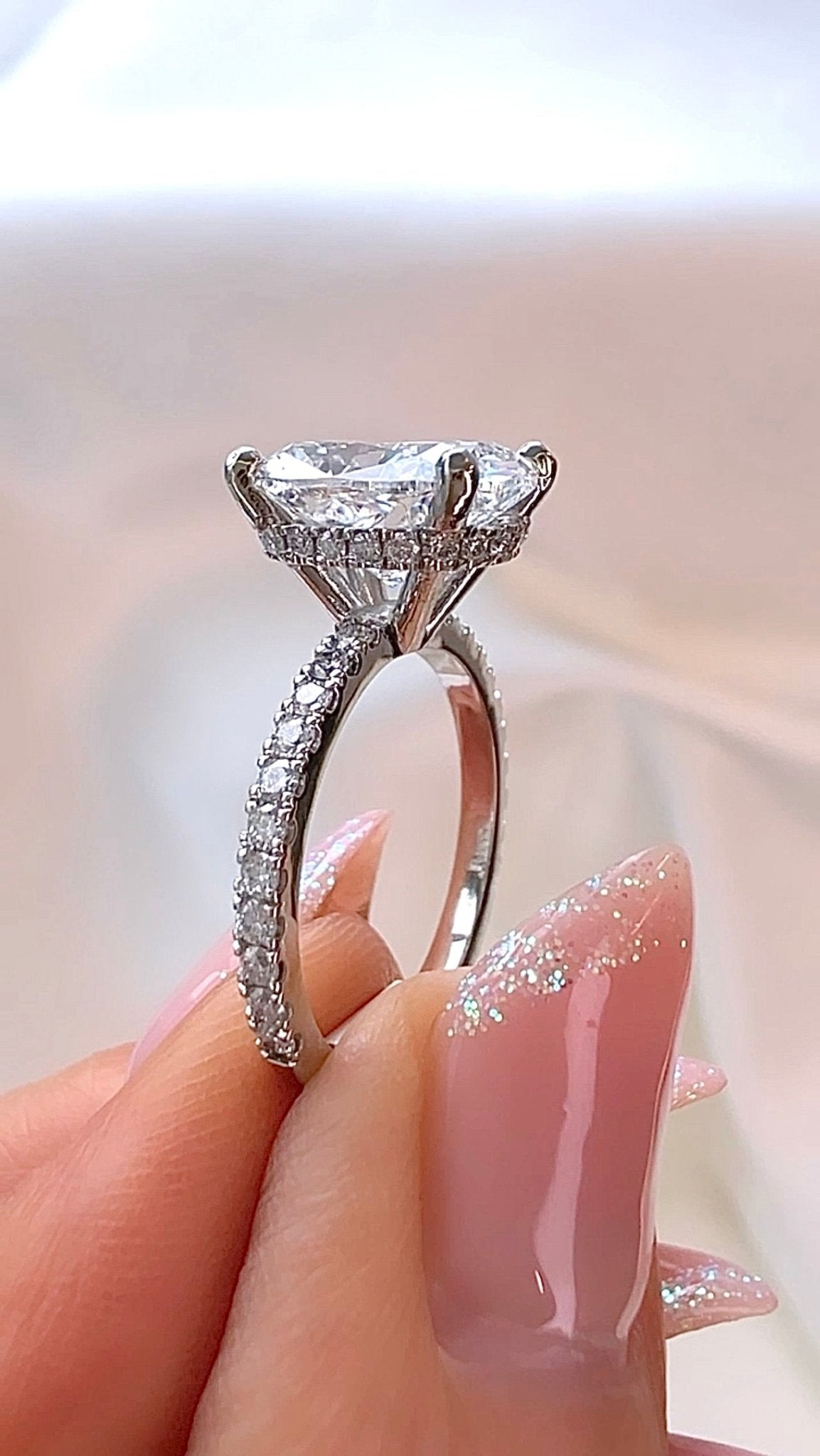 3.04CT Elongated Cushion Cut Lab Diamond Micro Pavé Ring