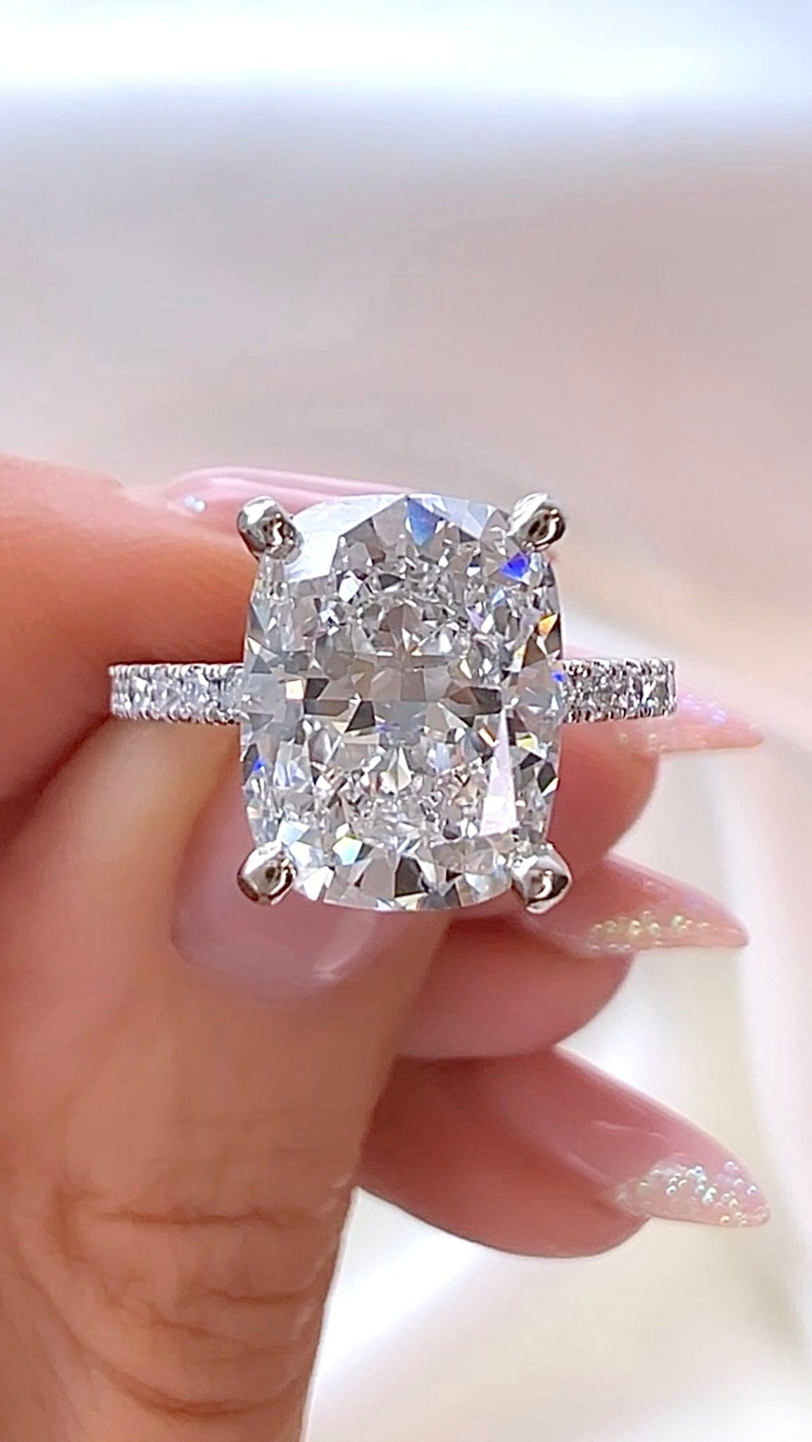 3.04CT Elongated Cushion Cut Lab Diamond Micro Pavé Ring