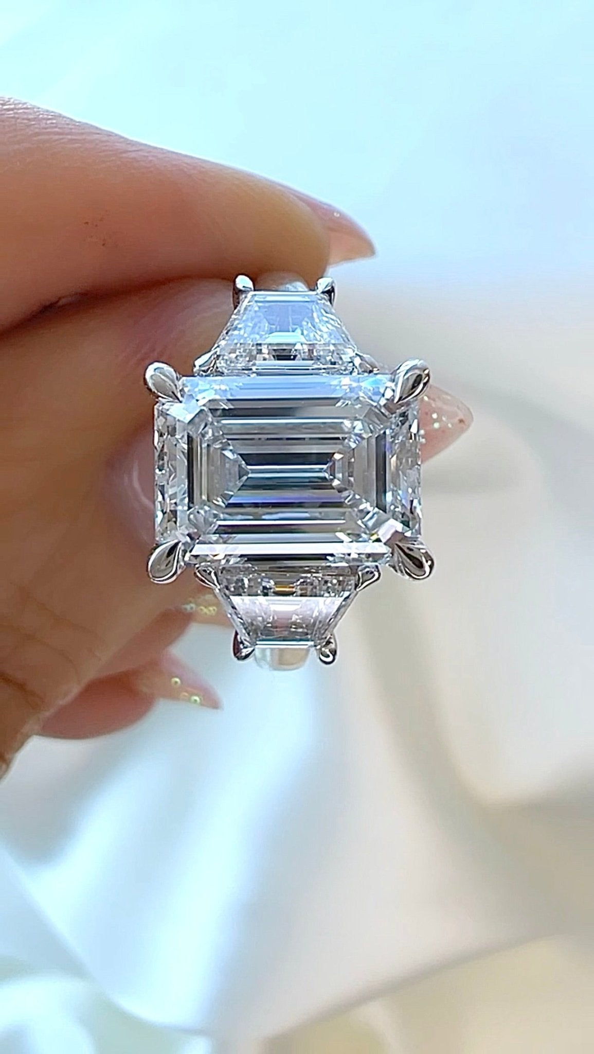 3.82CT Emerald Cut Lab Diamond Three Stone Ring