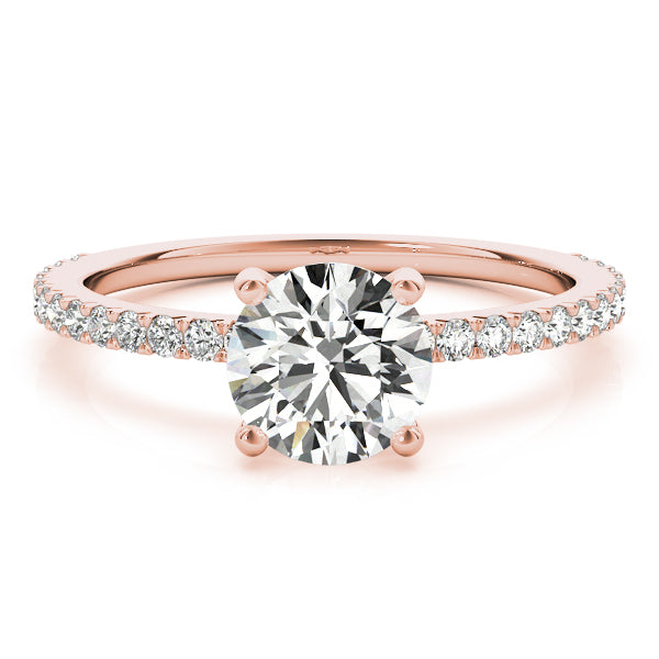 This beautiful pave diamond engagement ring is created to maximize the light that hits the diamonds from all around. Pink Gold