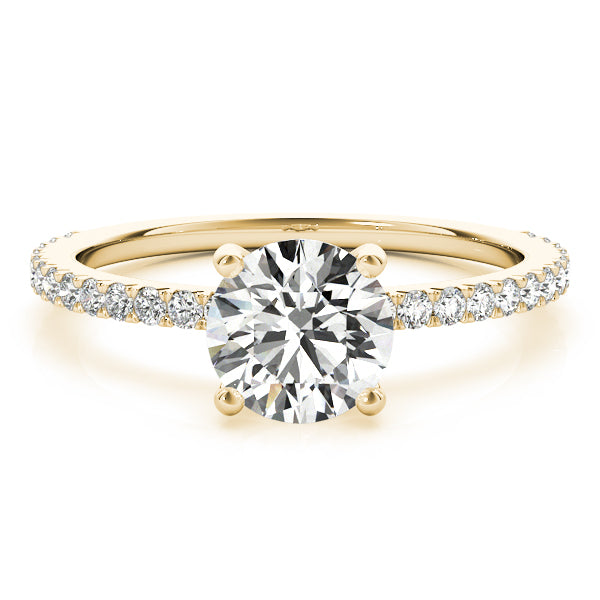 This beautiful pave diamond engagement ring is created to maximize the light that hits the diamonds from all around. Yellow Gold