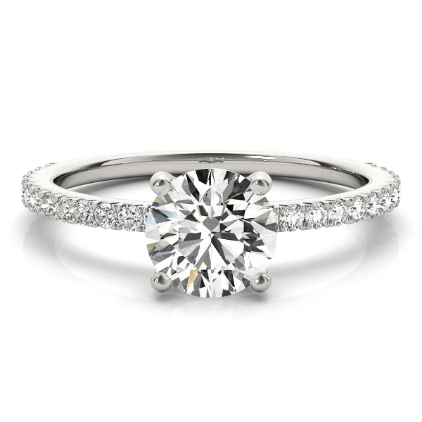 This beautiful pave diamond engagement ring is created to maximize the light that hits the diamonds from all around.