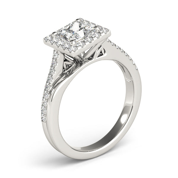 This white gold beautiful square halo engagement ring featuring pave set diamonds and your choice of center stone.