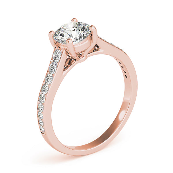 This beautiful diamond engagement ring showcases round diamonds that are set in pave design to accent your center diamond.