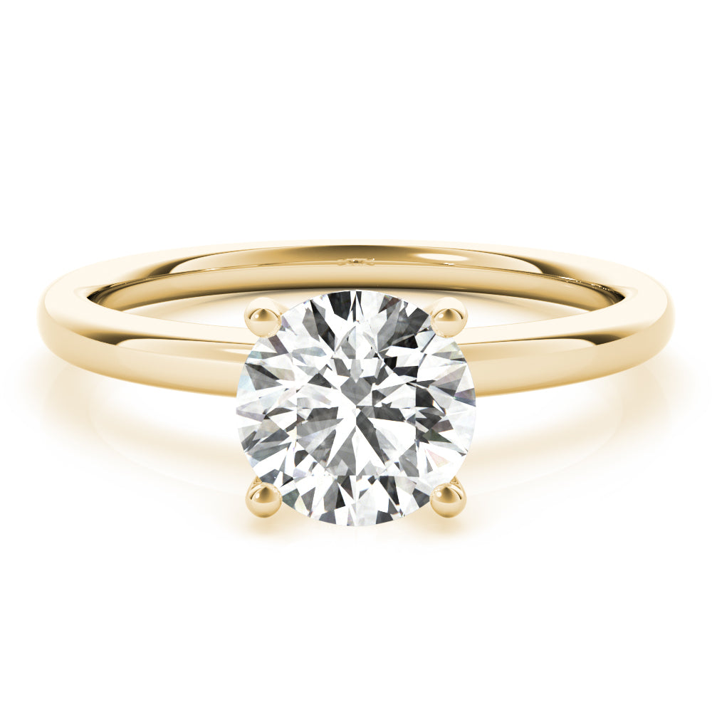 This classic solitaire engagement ring features modern decorative diamond crown.