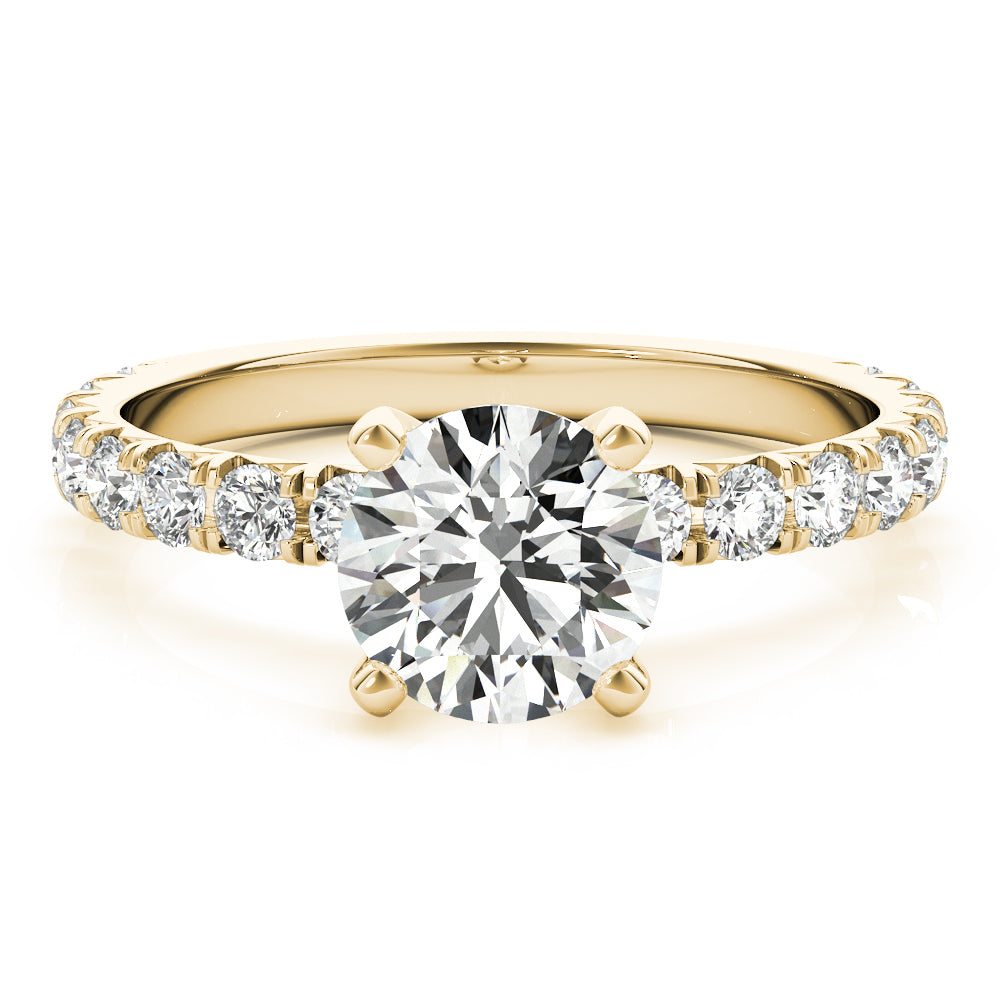 This beautiful pave diamond engagement ring is created to maximize the light that hits the diamonds from all around