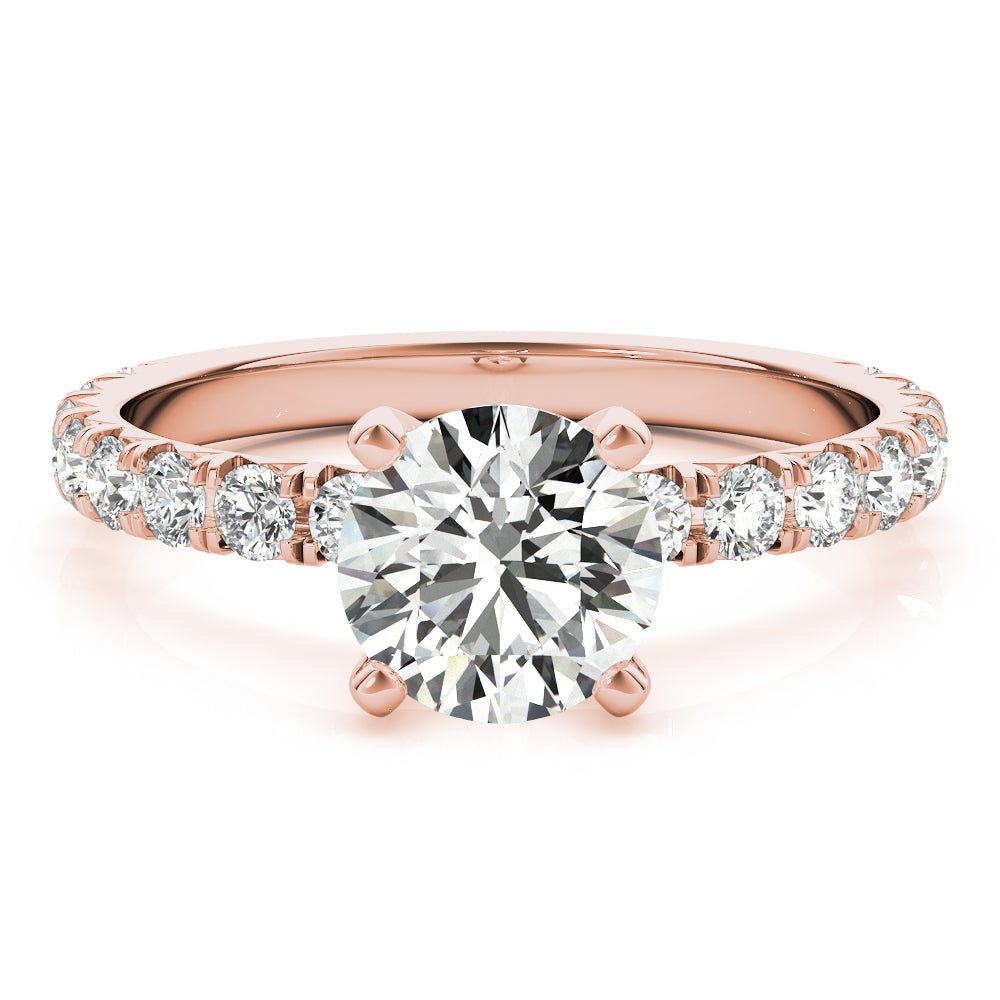 This beautiful pave diamond engagement ring is created to maximize the light that hits the diamonds from all around