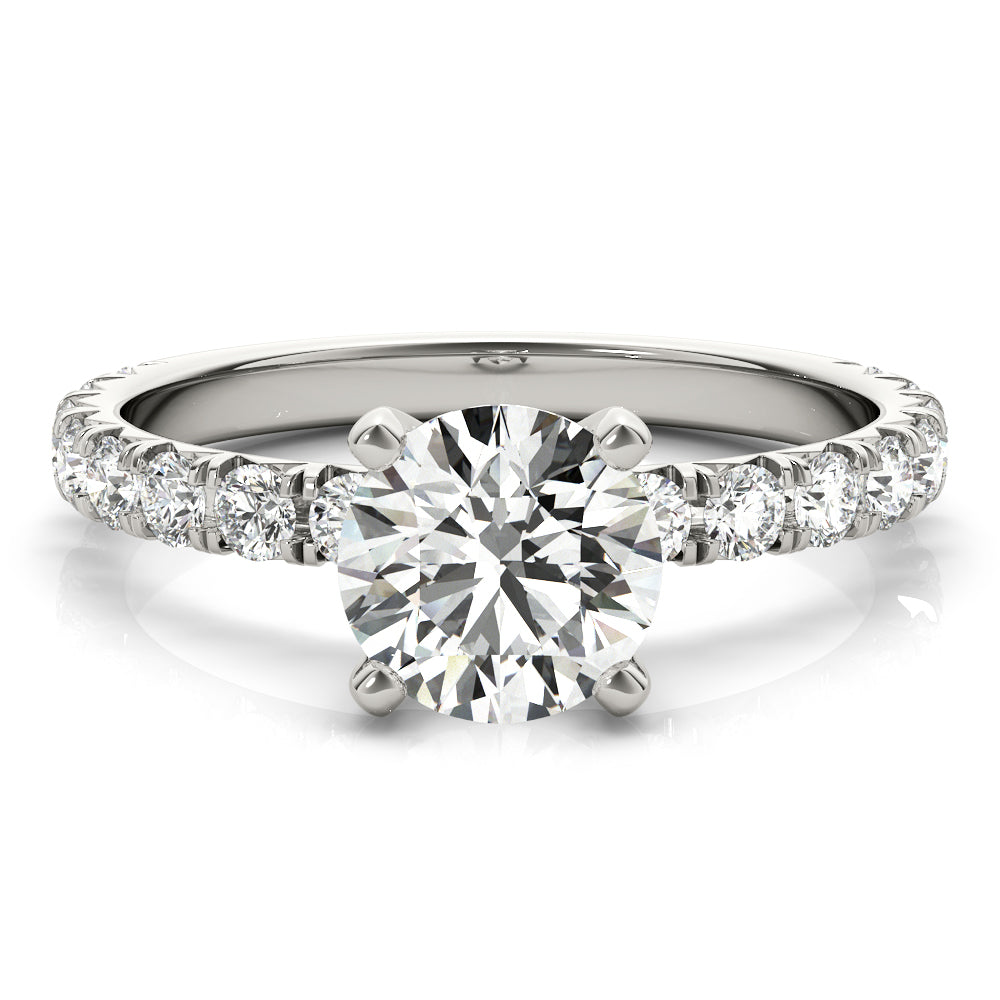 This beautiful pave diamond engagement ring is created to maximize the light that hits the diamonds from all around