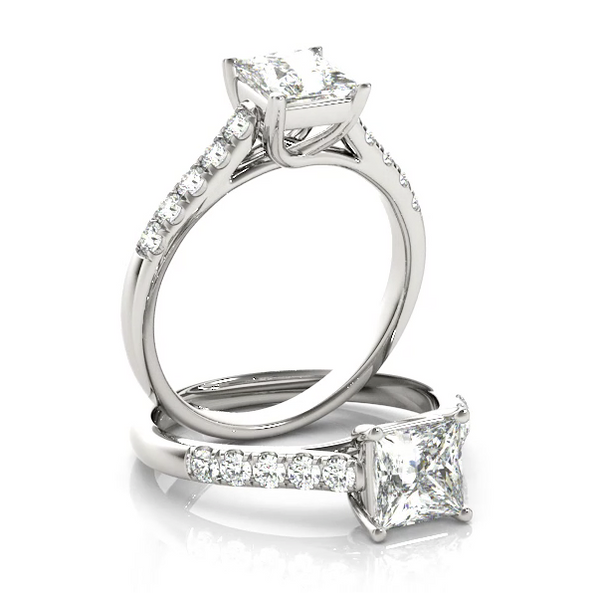 This beautiful princess cut diamond engagement ring showcases round diamonds that are set in pave design to accent your center diamond. Vancouver