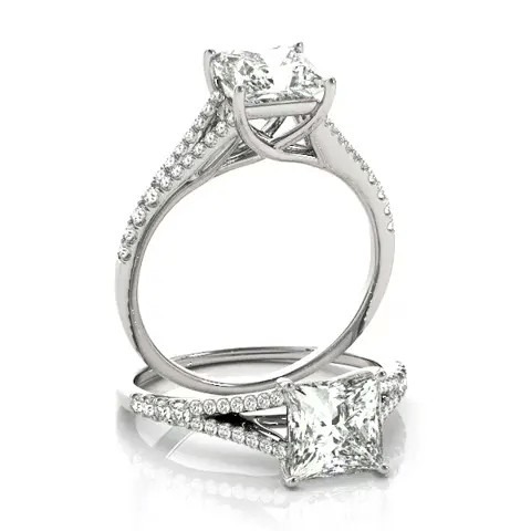 LUX-50660-E Princess Cut Split Shank Pave Engagement Ring Luxury Diamonds