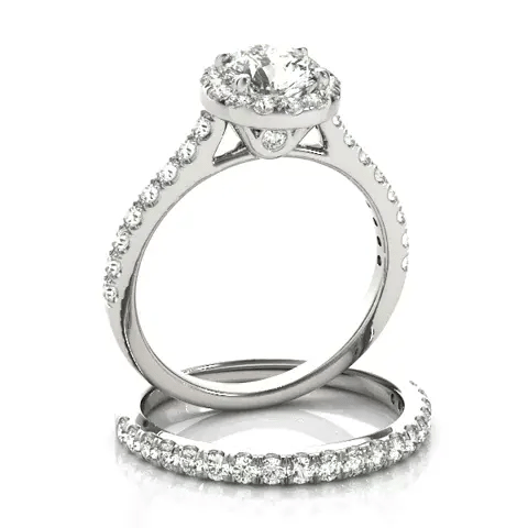 LUX-50891-E-1 Round Brilliand Cut Halo Engagement Ring With Pave Diamonds