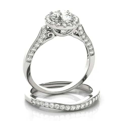 LUX-50904-E-1 Round Brilliant Cut Halo Engagement Ring With Diamonds On The Shank
