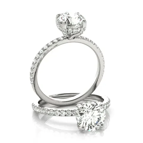 LUX-50981-E Hidden Halo Pave Engagement Ring With Diamonds On The Prongs Luxury Diamonds