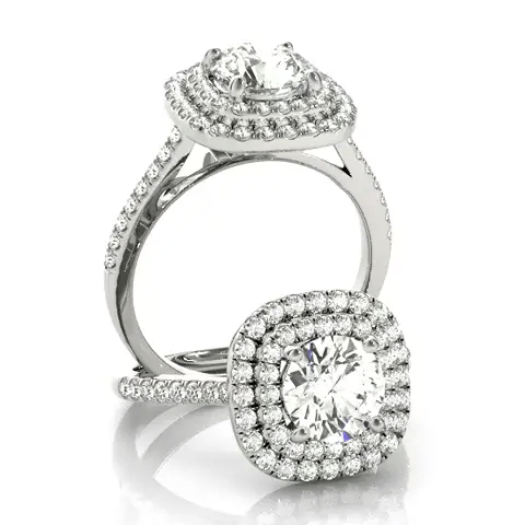 LUX-50984-E Round Brilliant Cut Double Halo Engagment Ring With Pave Diamonds