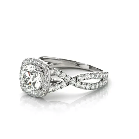 LUX-51078-E-1 Round Brilliant Cut Halo Engagement Ring With a Twisted Shank