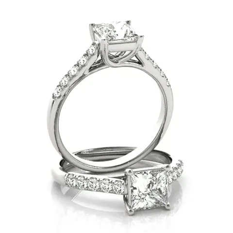 LUX-82857-D Princess Cut Cathedral Pave Engagement Ring Luxury Diamonds