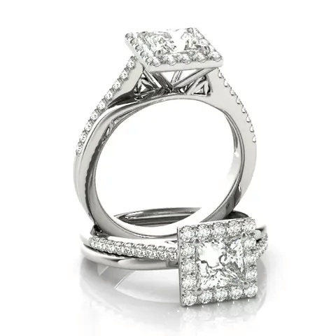 LUX-84330-C Princess Cut Halo Engagement Ring With Pave Diamonds