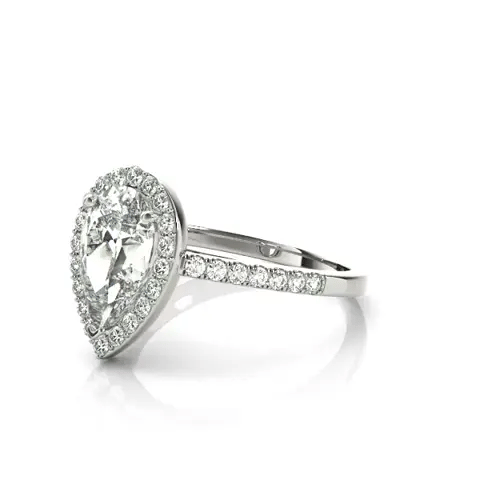 LUX-84755 Pear Shape Halo Engagment Ring With Pave Diamonds