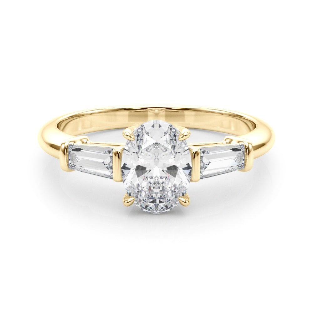 LUX-85329 Oval Cut Three Stone Engagement Ring With Tapered Baguettes Luxury Diamonds