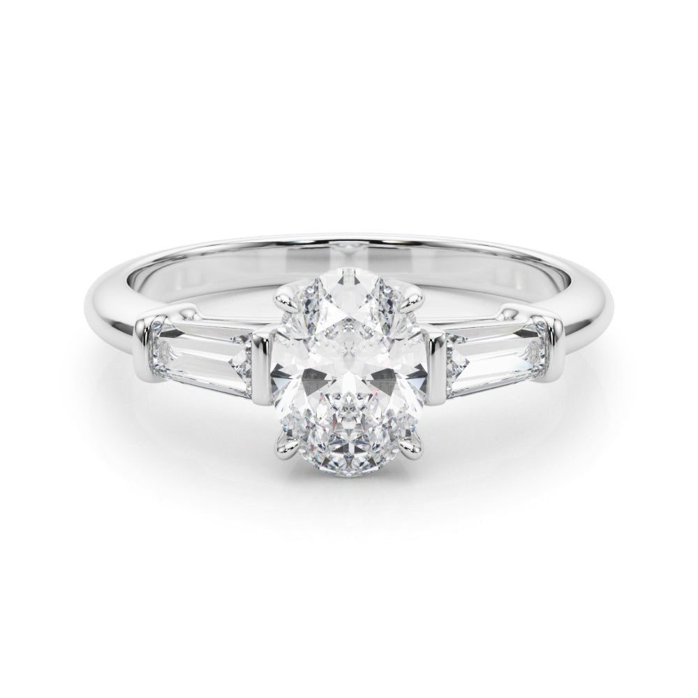 LUX-85329 Oval Cut Three Stone Engagement Ring With Tapered Baguettes Luxury Diamonds