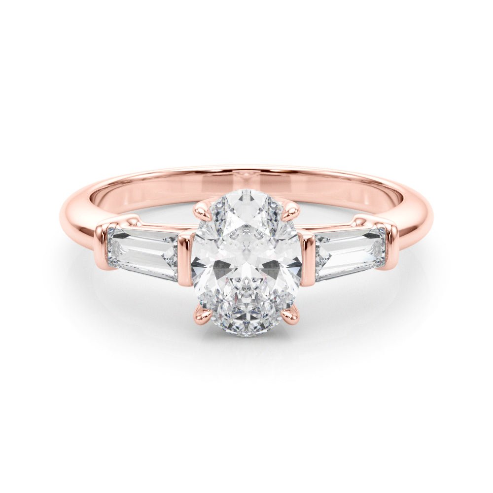 LUX-85329 Oval Cut Three Stone Engagement Ring With Tapered Baguettes Luxury Diamonds