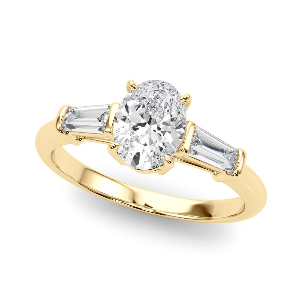 LUX-85329 Oval Cut Three Stone Engagement Ring With Tapered Baguettes Luxury Diamonds